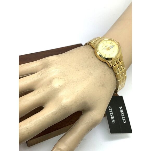 Citizen Women's Watch EQ0603-59P Quartz Gold Dial Day Date Steel Petite 28mm - Picture 4 of 14
